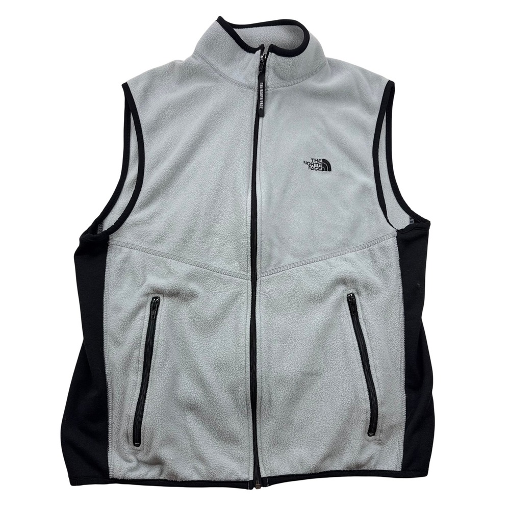The North Face Mens Fleece Vest Light Blue Black Full Zip Mock Neck Medium
